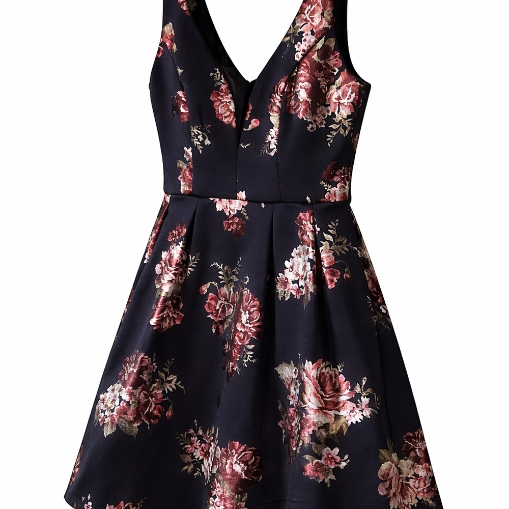 Crystal Doll Deep Navy Blue Floral Mini Dress